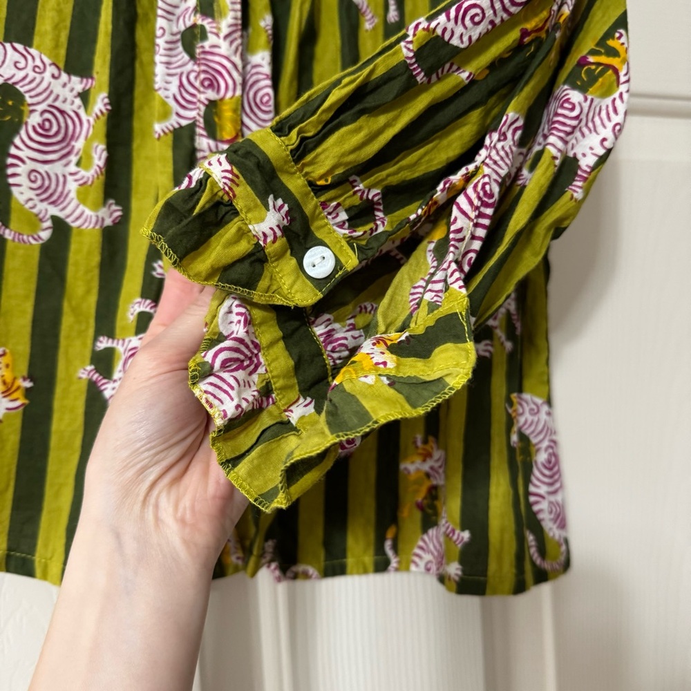 Fox & Hen Vibrant Green Dragon Striped Blouse - Picture 2 of 4